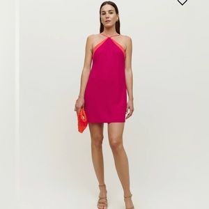 Reformation Polka dress, size 4, worn once. Hot pink with bright orange accents
